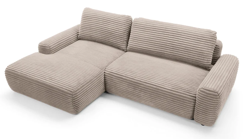 Ecksofa mit Schlafunktion Alferia, L-förmig, mit Stauraum, beige Cord, linksseitig