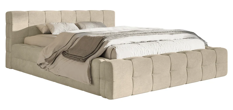 Polsterbett Puffly 140x200 cm mit Stauraum, Metallrahmen, beige Samt