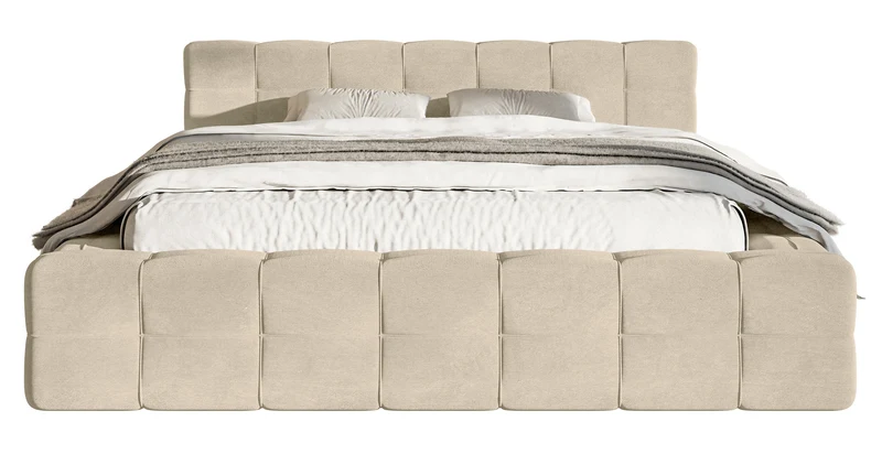 Polsterbett Puffly 140x200 cm mit Stauraum, Metallrahmen, beige Samt