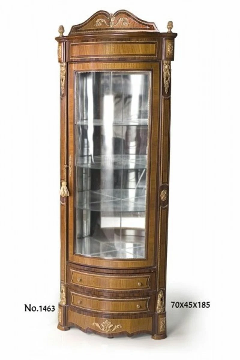 Casa Padrino Barock Vitrine aus Massivholz in Dunkelbraun und Messing - 70 x 45 x H. 185 cm