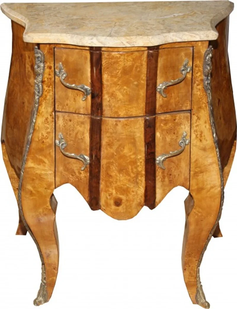 Casa Padrino Barock Kommode Vogelaugenahorn mit 2 Schubladen, Marmorplatte in Creme, 67 x 37 x 73 cm