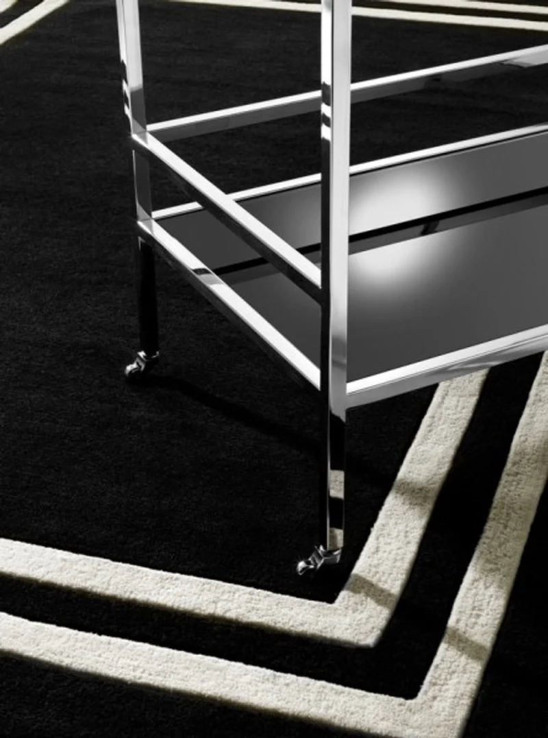 Wunderschöner Luxus Teppich von Casa Padrino aus 100% Neuseeland-Wolle, Schwarz/Weiss Linie, Samtweich - Hochwertige Qualität