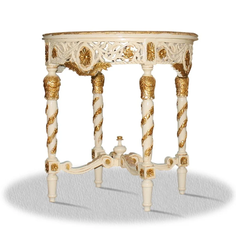 Casa Padrino Barock Beistelltisch mit Marmorplatte - Rund, Weiß und Gold, Durchmesser 80 x H. 85 cm