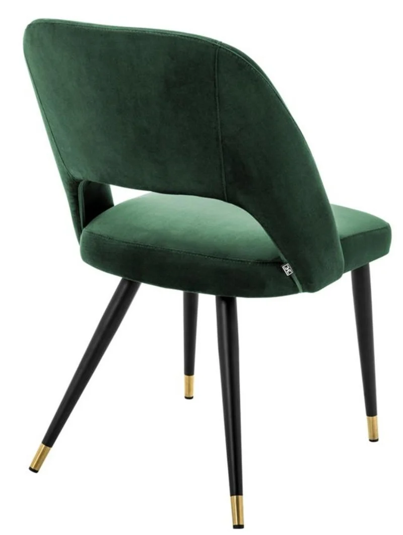 Casa Padrino Luxus Esszimmerstuhl in Grün und Schwarz - Edler Stuhl mit Messing-Akzenten - 52 x 58 x H. 85 cm