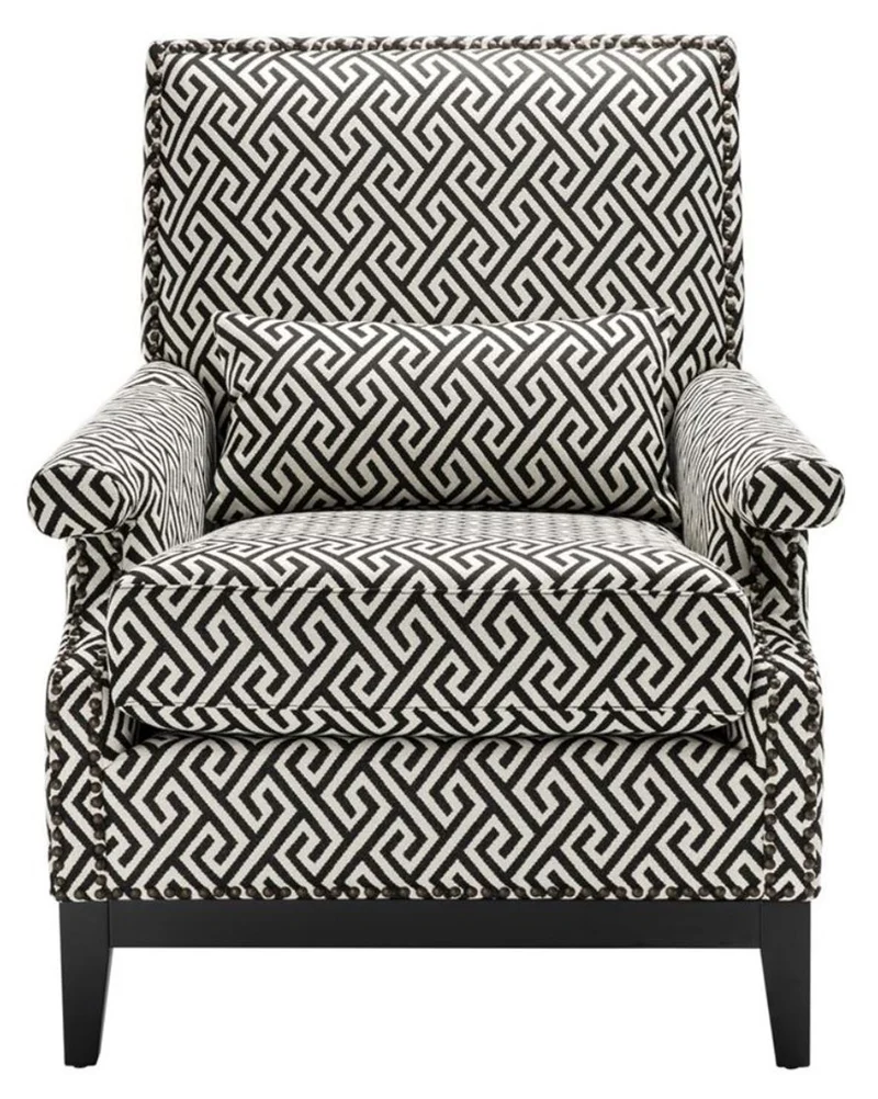 Casa Padrino Luxus Sessel Schwarz / Weiß 75 x 85 x H. 93 cm - Hotel Möbel