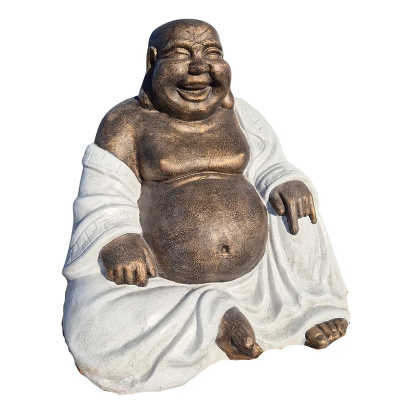 Dekorative Figur LUCKY BUDDHA 110cm Gold-Weiss Garten Indoor