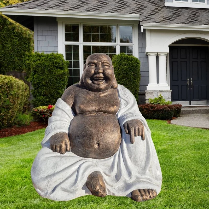 Dekorative Figur LUCKY BUDDHA 110cm Gold-Weiss Garten Indoor