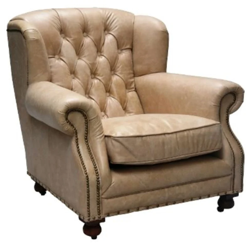 Casa Padrino Luxus Chesterfield Sessel aus Echtleder in Beige, 92 x 97 x H. 89 cm mit Klavierrollen