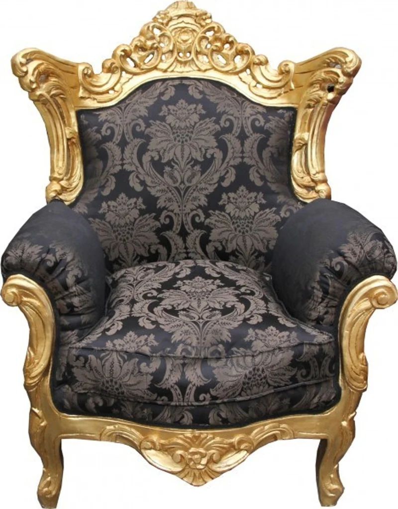 Casa Padrino Barock Sessel Al Capone im Antik Stil Schwarz Muster mit Gold 127 x 85 x 65 cm