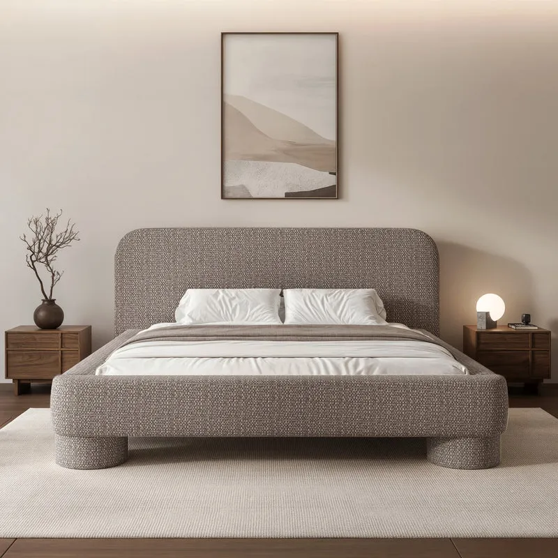 Polsterbett 140x200 cm Fredo mit Stauraum, grau-beige Chenille