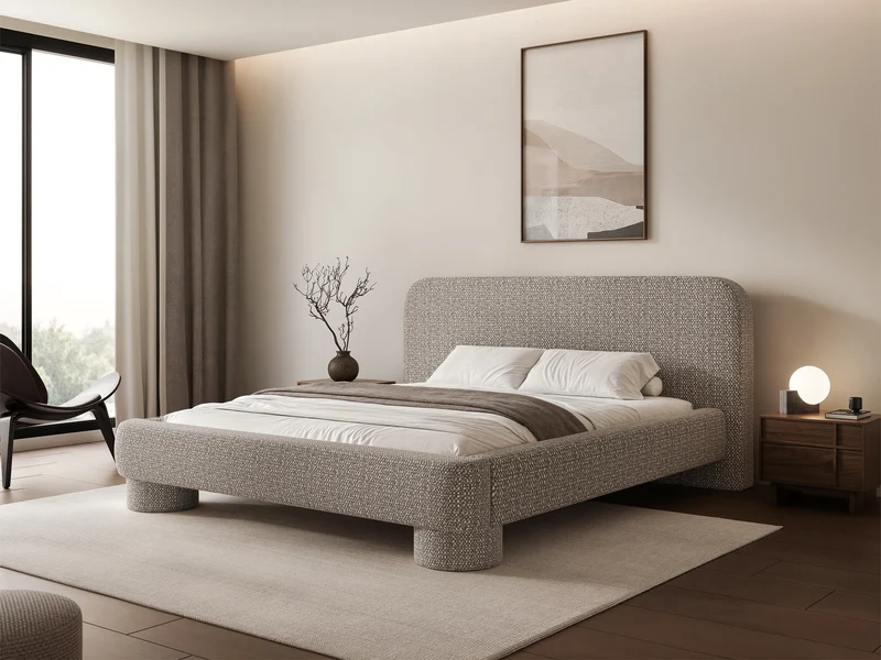 Polsterbett 140x200 cm Fredo mit Stauraum, grau-beige Chenille