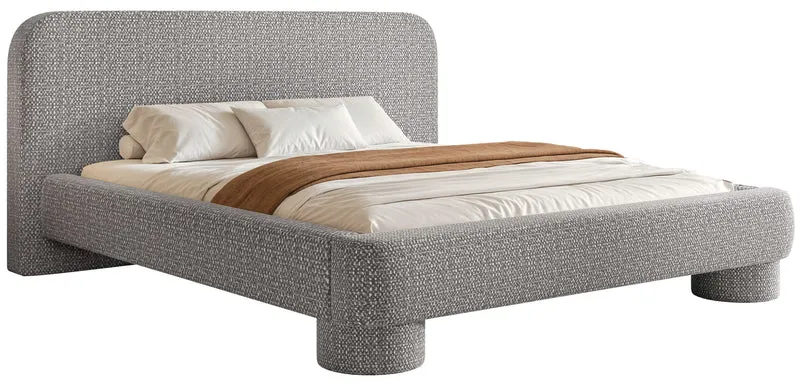 Gepolstertes Bett 140x200 cm Fredo mit Stauraum, grauer Chenille-Stoff