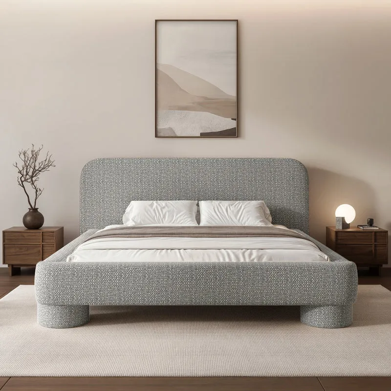 Gepolstertes Bett 140x200 cm Fredo mit Stauraum, grauer Chenille-Stoff