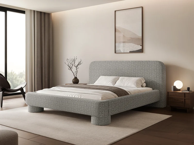 Gepolstertes Bett 140x200 cm Fredo mit Stauraum, grauer Chenille-Stoff