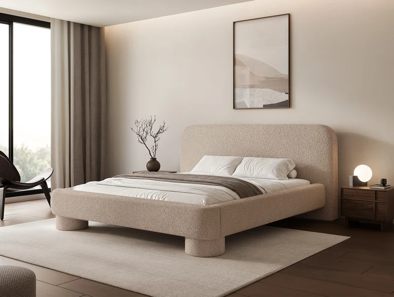 Polsterbett 140x200 cm Fredo mit Stauraum, beige Bouclé