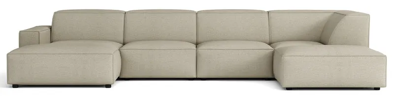 Großes, rechtseitiges U-förmiges Sellmo Modulsofa mit Hocker, grau-beige, hydrophobes Chenillegewebe