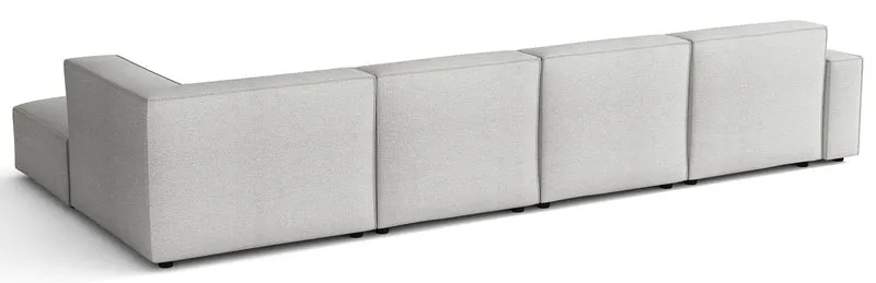Großes U-förmiges modulares Ecksofa Sellmo mit Pouf, rechtsseitig, hellgrauer hydrophober Chenille-Stoff