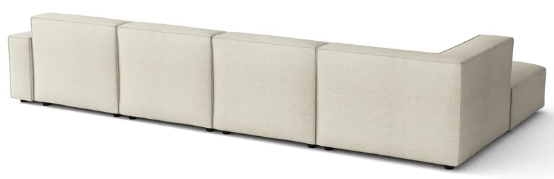 Großes U-förmiges modulares Ecksofa Sellmo mit Hocker, linksseitig, kremfarben, hydrophobes Chenille
