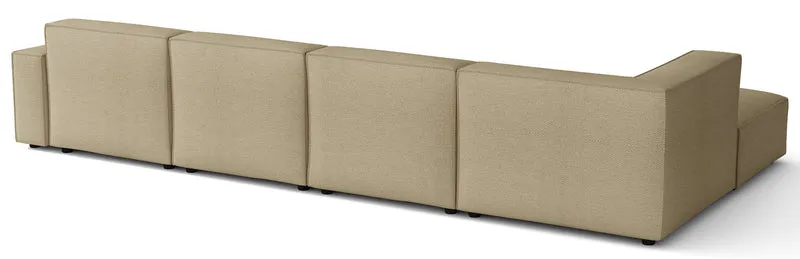 Großes U-förmiges modulares Ecksofa Sellmo mit Pouf, linksseitig, dunkelbeige, hydrophobes Chenille