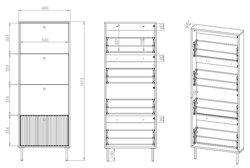 Schuhschrank Caletto mit vier Fächern 60 cm Kaschmir