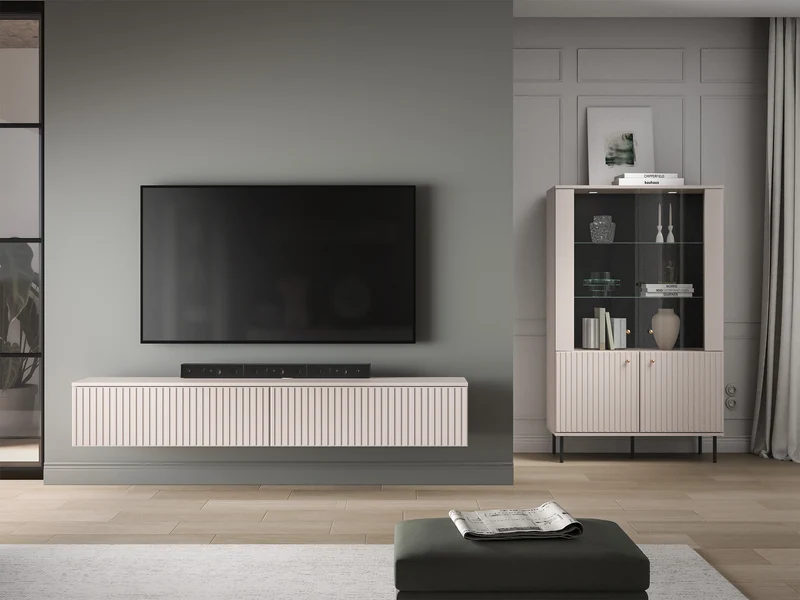Hängender TV-Schrank Caletto mit zwei Klappen, 180 cm, Kaschmirfarben