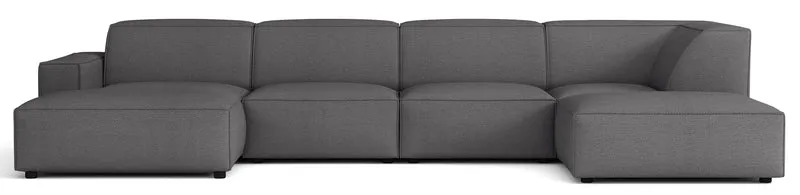 Großes U-förmiges modulares Ecksofa Sellmo mit Hocker, rechtsseitig, dunkelgrauer hydrophober Chenille-Stoff
