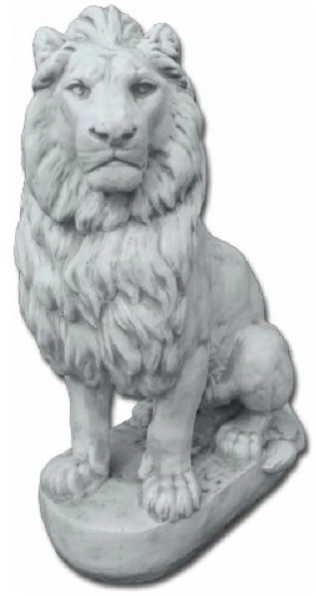 Casa Padrino Luxus Fiberglas Dekofigur Löwe schaut nach links Grau 100 x 50 x H. 140 cm - Riesige Wetterbeständige Deko Skulptur - Wohnzimmer Deko - Gartendeko Tierfigur