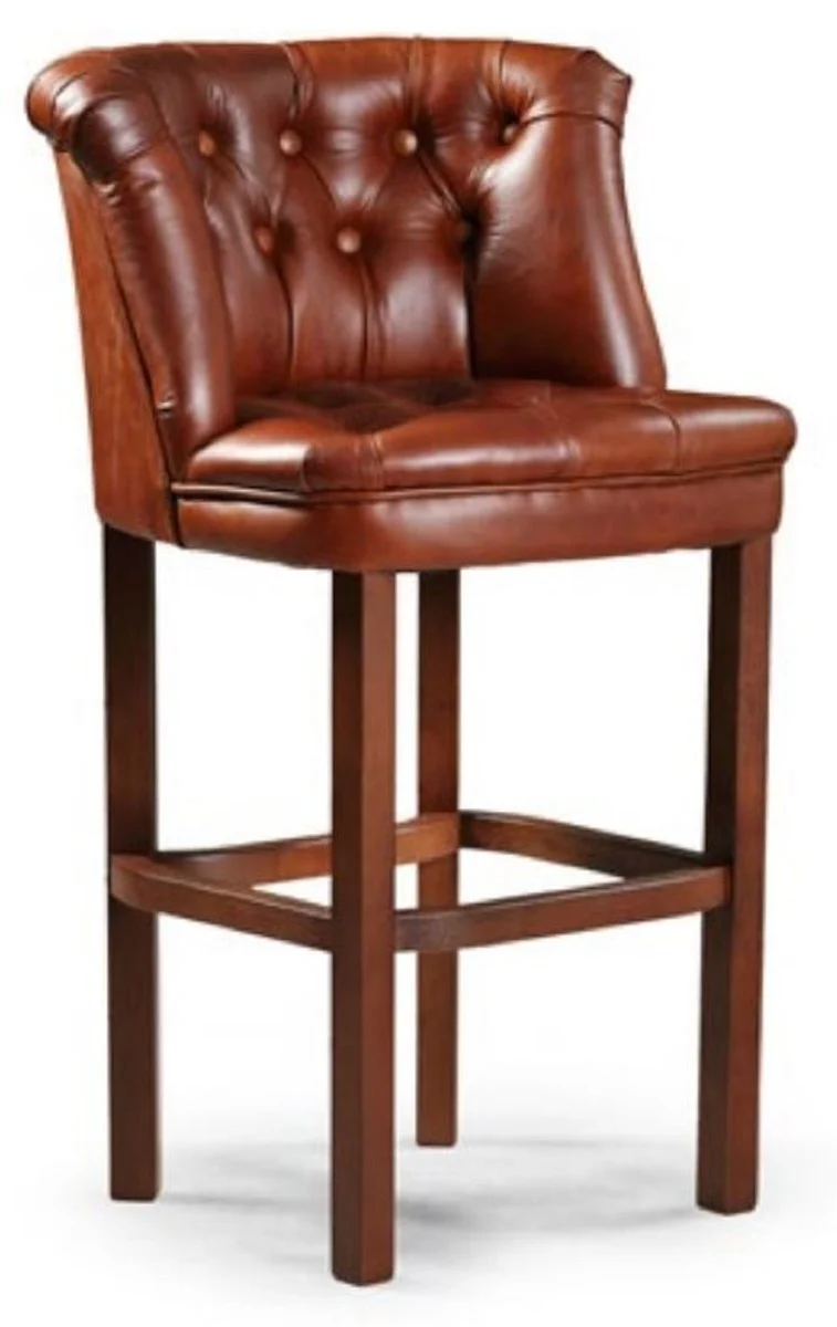 Casa Padrino Luxus Chesterfield Leder Barstuhl Braun 63 x 56 x H. 107 cm - Gepolsterter Echtleder Barhocker - Chesterfield Barmöbel