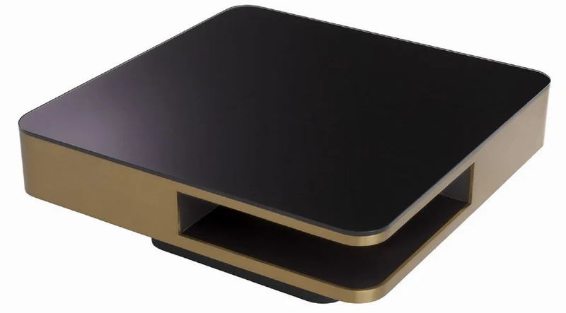 Casa Padrino Luxus Couchtisch Messingfarben / Schwarz 89,5 x 89,5 x H. 33,5 cm - Wohnzimmertisch mit Glasplatte - Wohnzimmer Möbel - Luxus Möbel
