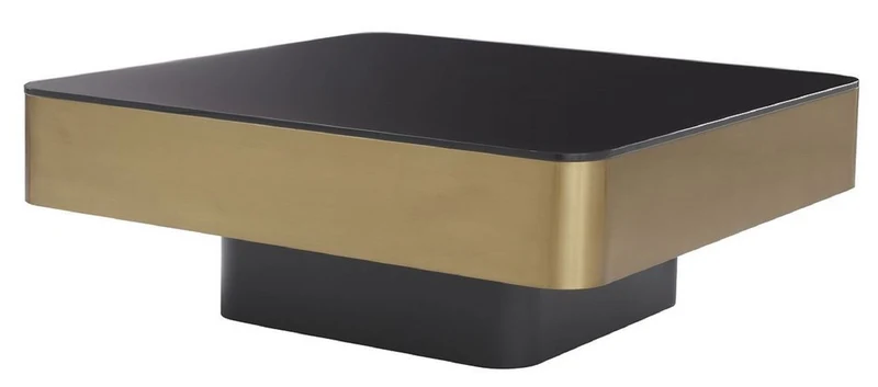 Casa Padrino Luxus Couchtisch Messingfarben / Schwarz 89,5 x 89,5 x H. 33,5 cm - Wohnzimmertisch mit Glasplatte - Wohnzimmer Möbel - Luxus Möbel