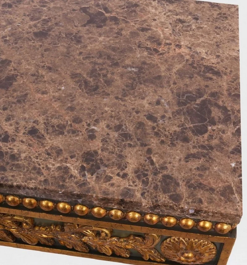 Casa Padrino Luxus Barock Konsole Grau / Antik Gold / Braun - Handgefertigter Massivholz Konsolentisch mit edlen Verzierungen und Marmorplatte - Barock Möbel