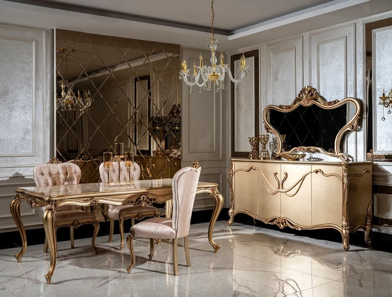 Casa Padrino Luxus Barock Möbel Set Gold - 1 Sideboard mit 4 Türen & 1 Spiegel - Handgefertigte Barock Möbel - Edel & Prunkvoll