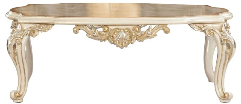 Casa Padrino Luxus Barock Couchtisch Braun / Weiß / Gold / Silber - Handgefertigter Massivholz Wohnzimmertisch im Barockstil - Barock Möbel - Edel & Prunkvoll