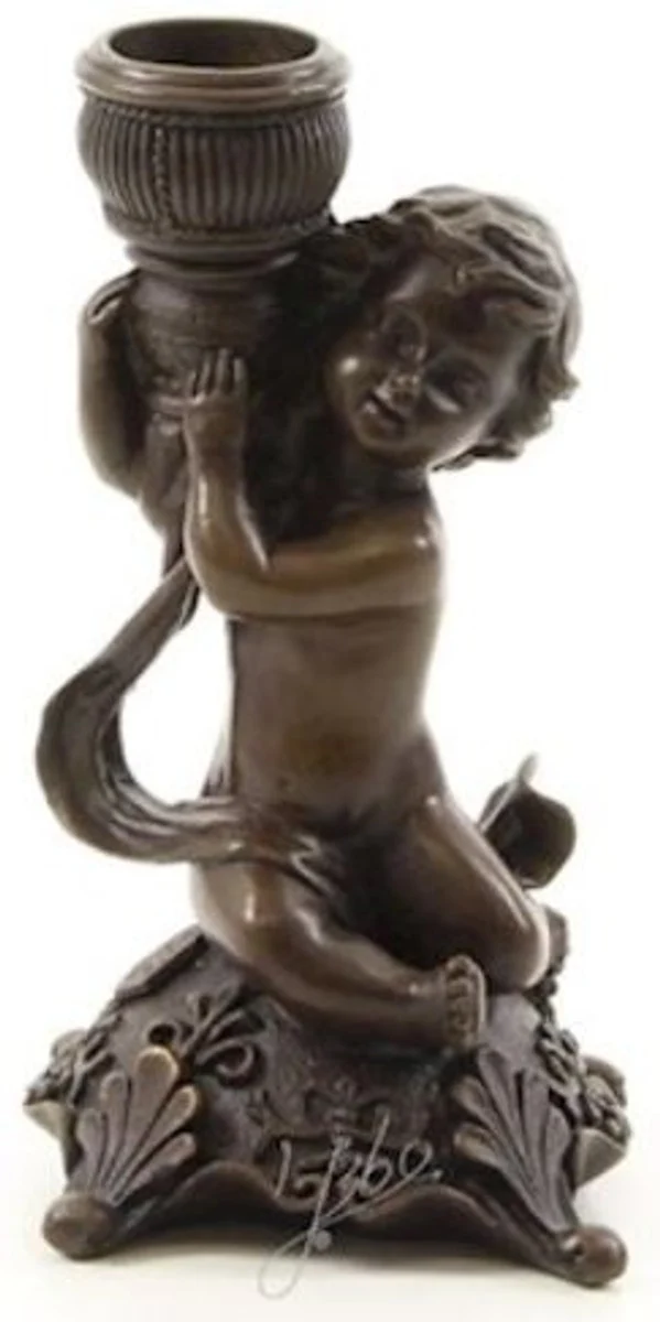 Casa Padrino Jugendstil Bronze Kerzenständer 7,1 x 7,1 x H. 14,1 cm - Deko Kerzenhalter - Barock & Jugendstil Deko Accessoires