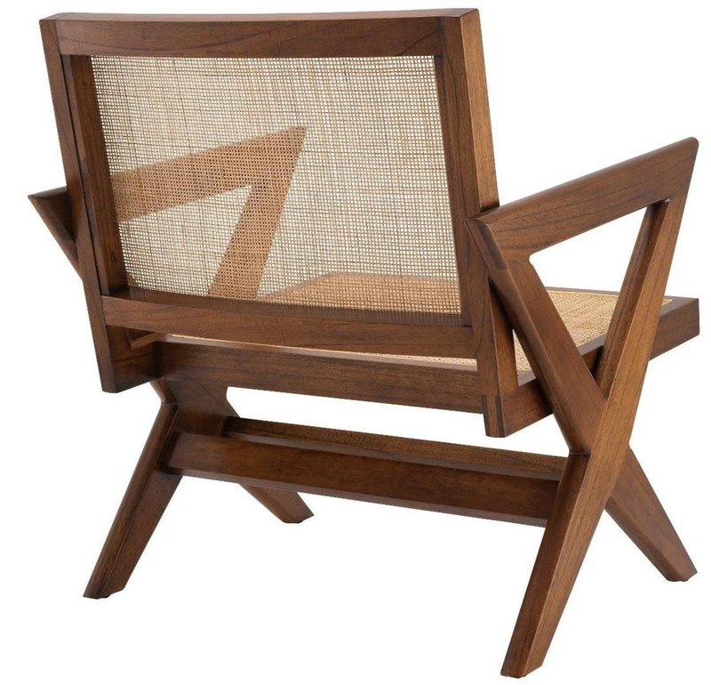 Casa Padrino Luxus Wohnzimmer Sessel Braun / Naturfarben 75 x 74 x H. 88 cm - Massivholz Sessel mit Rattangeflecht - Luxus Möbel