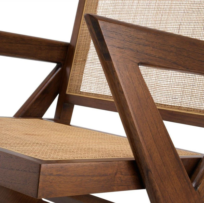 Casa Padrino Luxus Wohnzimmer Sessel Braun / Naturfarben 75 x 74 x H. 88 cm - Massivholz Sessel mit Rattangeflecht - Luxus Möbel
