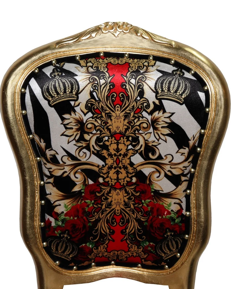 Casa Padrino Luxus Barock Esszimmer Stuhl Pompöös von Harald Glööckler Schwarz / Weiß / Rot / Gold 50 x 60 x 104 cm