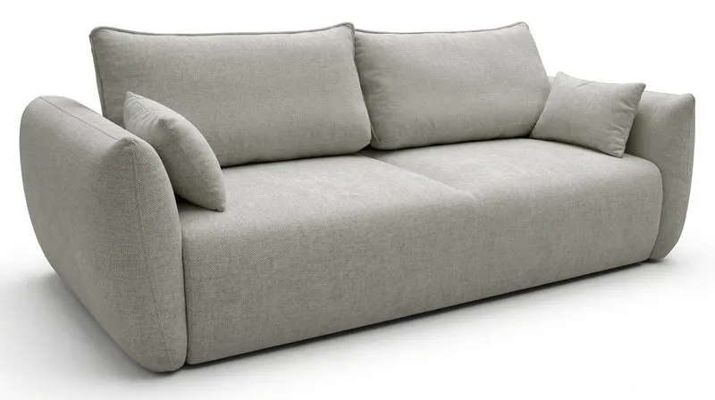 Dreisitziges ausklappbares Sofa Zordo mit Stauraum, grau-beiger Chenillestoff