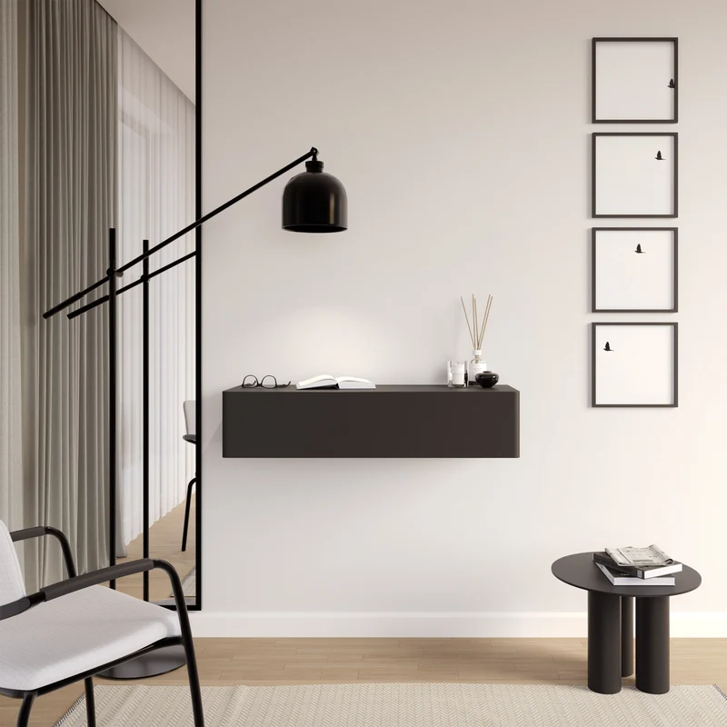 Hängende Olio-Konsole mit Schublade, 90 cm, schwarz