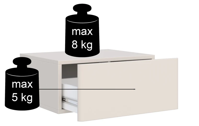 Hängender Nachttisch Olio mit Schublade, 50 cm, weiß