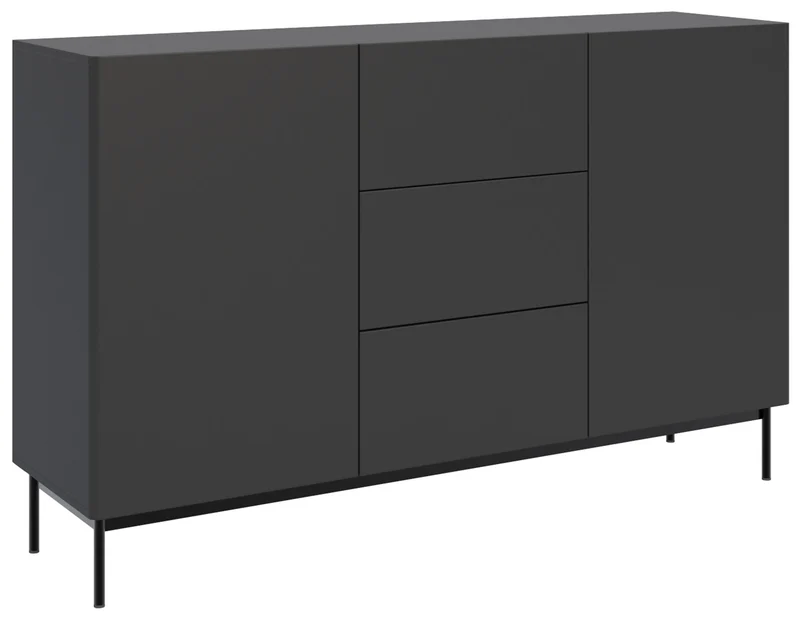 Zweiturige Kommode Olio mit drei Schubladen, 160 cm, schwarz