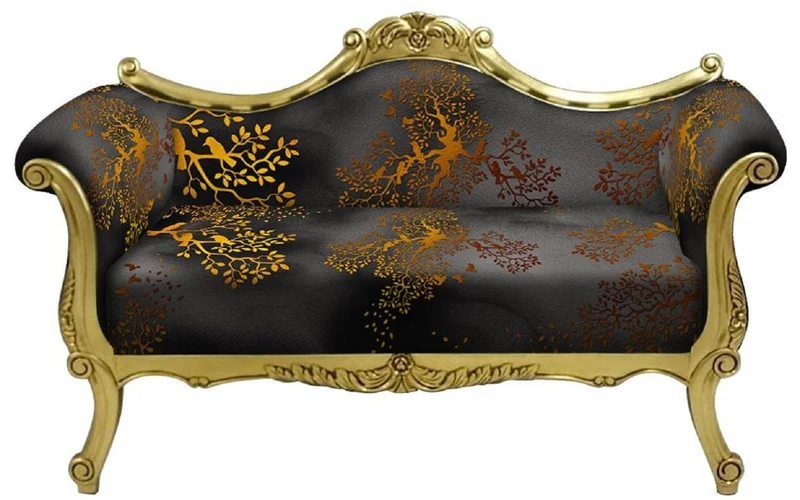Casa Padrino Barock Sofa mit Muster Grau / Gold - Handgefertigtes Wohnzimmer Sofa im Barockstil - Barock Wohnzimmer Möbel