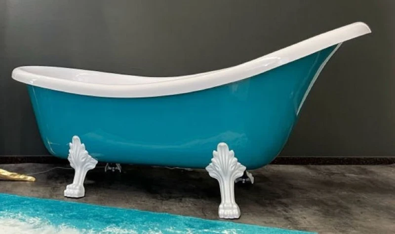 Casa Padrino Luxus Jugendstil Badewanne Türkis / Weiß 174 x 83 x H. 81 cm - Freistehende Retro Badewanne mit Löwenfüßen - Retro Badezimmer Möbel