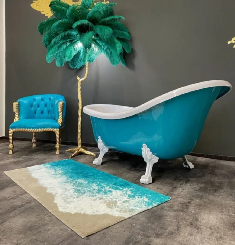 Casa Padrino Luxus Jugendstil Badewanne Türkis / Weiß 174 x 83 x H. 81 cm - Freistehende Retro Badewanne mit Löwenfüßen - Retro Badezimmer Möbel