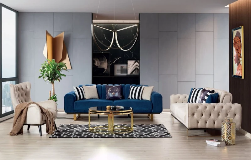 Casa Padrino Luxus Chesterfield Sofa Grau / Schwarz / Gold 240 x 100 x H. 85 cm - Modernes Wohnzimmer Sofa - Chesterfield Wohnzimmer Möbel