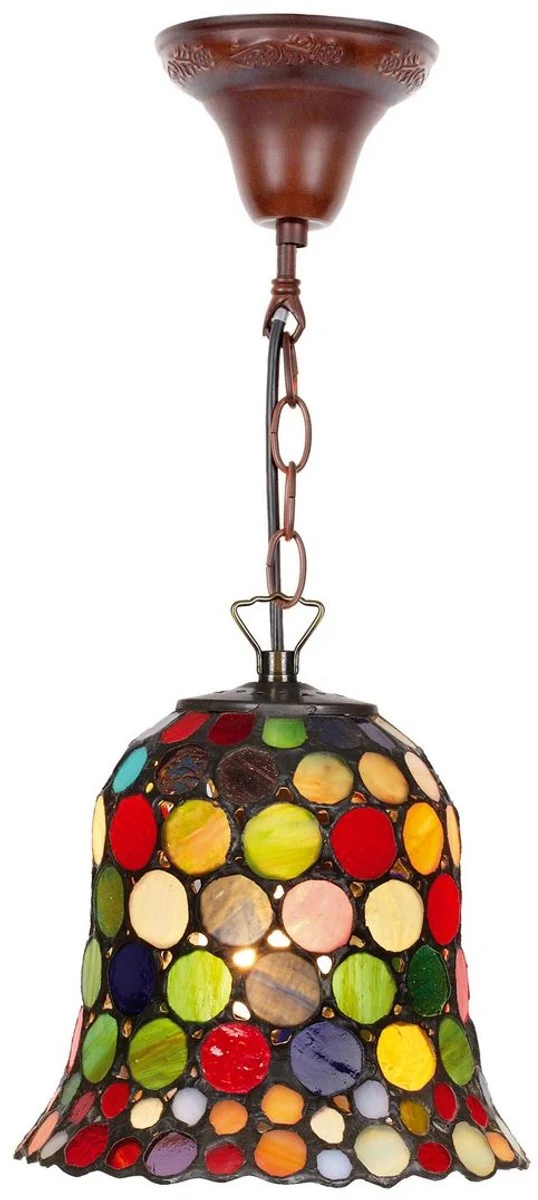 Casa Padrino Tiffany Hängeleuchte Pendelleuchte Mehrfarbig Ø 16 cm - Handgefertigte Tiffany Lampe aus Glas und Metall