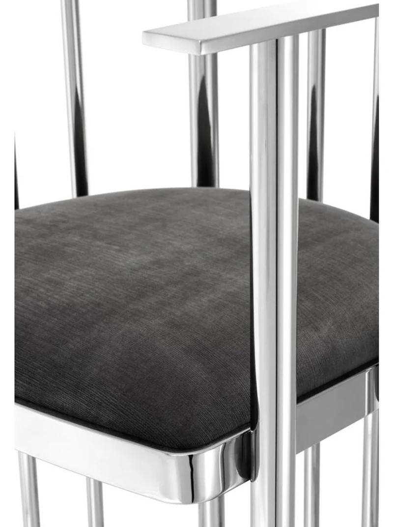 Casa Padrino Designer Stuhl mit Armlehnen Silber / Dunkelgrau 54,5 x 53 x H. 68 cm - Designermöbel