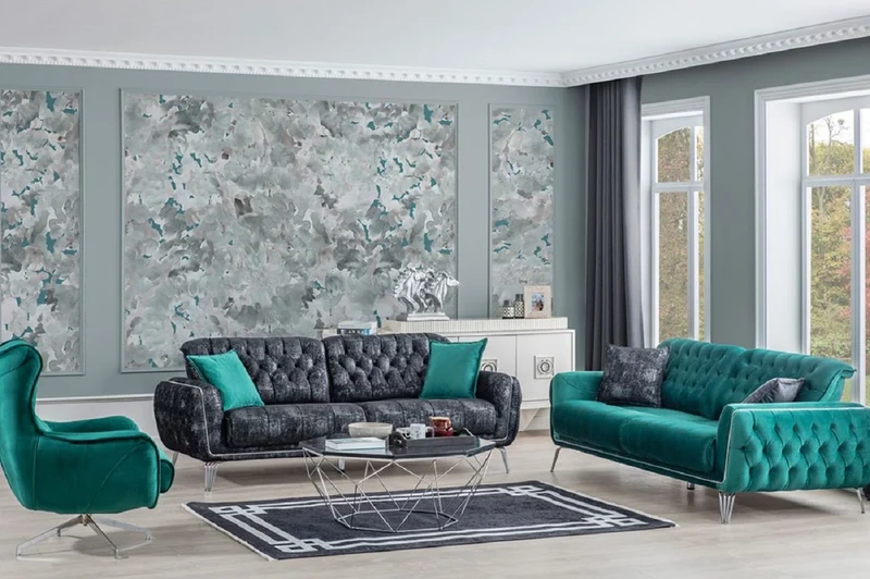 Casa Padrino Luxus Chesterfield Drehsessel Grün / Silber 86 x 82 x H. 100 cm - Wohnzimmer Sessel - Chesterfield Wohnzimmer Möbel