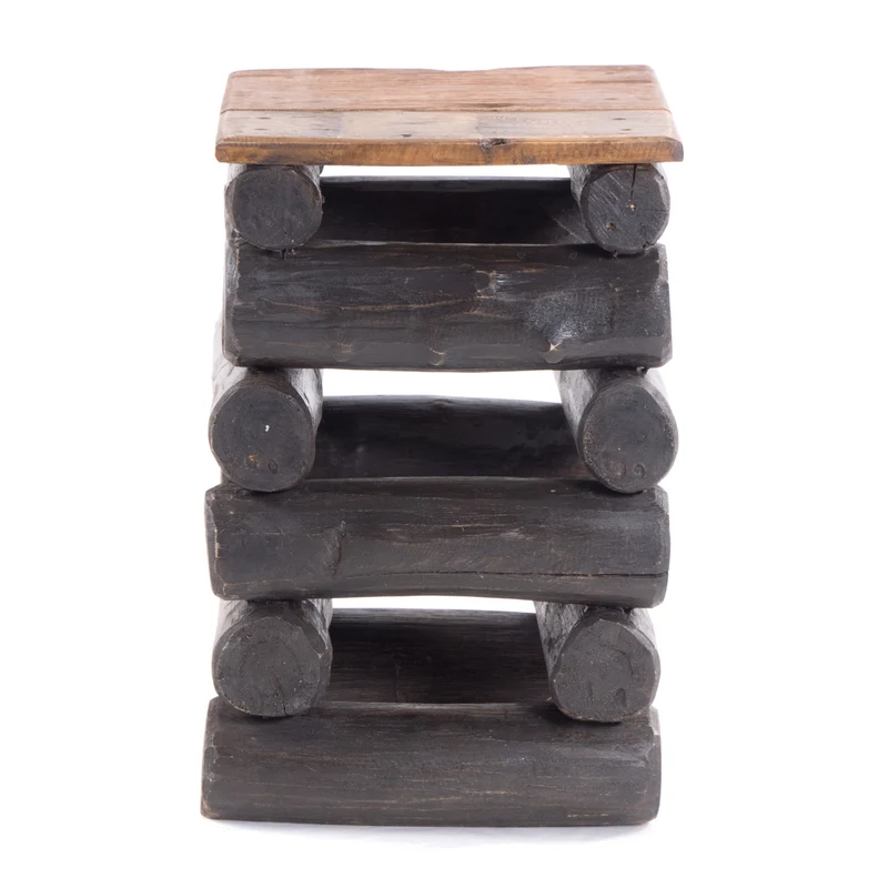 HOCKER "BLOCK 38" | 30x30x39cm (BxTxH), Altholz Teak | Sitzhocker | Farbe: 04 schwarz-natur