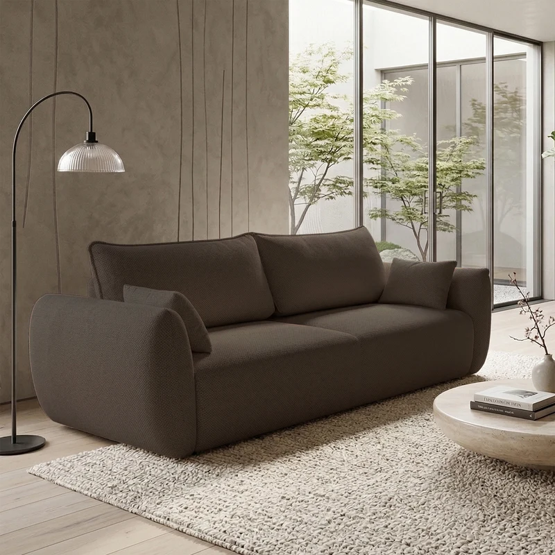 Dreisitziges ausklappbares Sofa Zordo mit Stauraum, braunes Chenille
